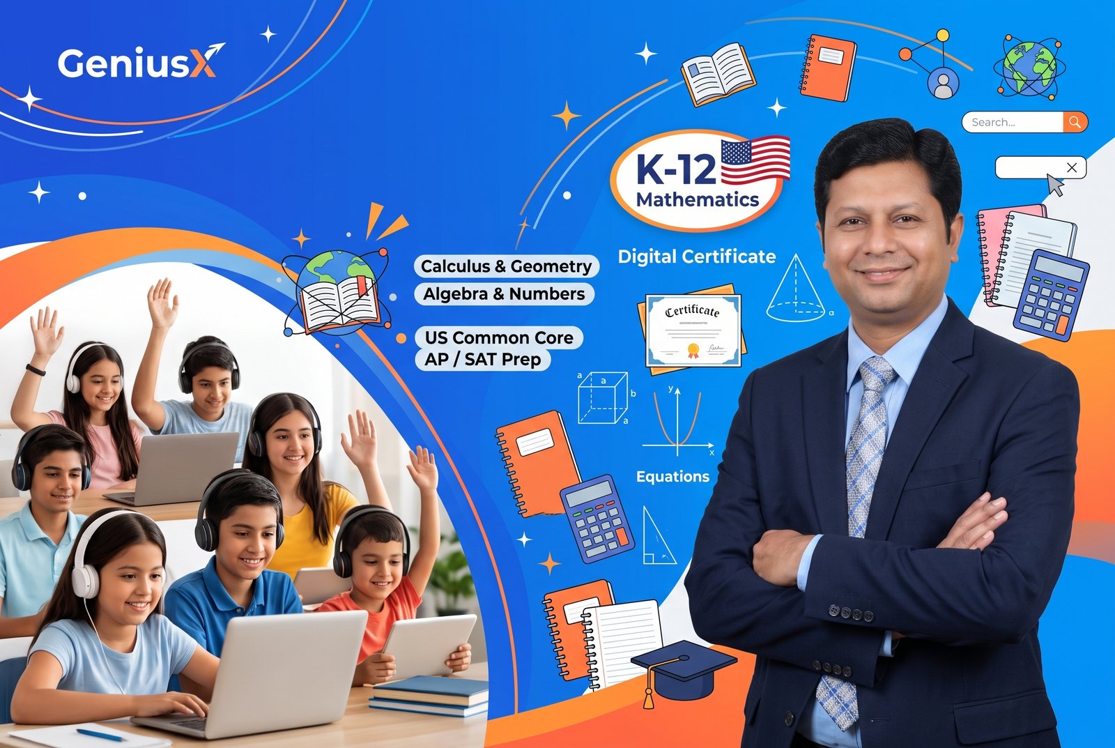 Mathematics teacher from GeniusX welcoming students to K-12 American Curriculum Math, Algebra, and SAT Prep.